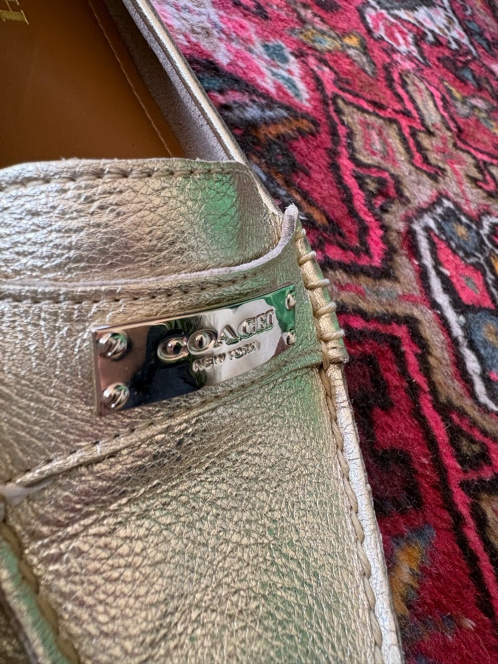 Coach Metallic Gold Leather Penny Loafers - Picture 2 of 7